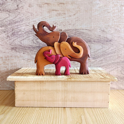 Three Elephants Wood Art