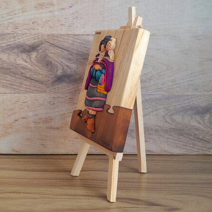 Guambiana Woman Wood Art on Easel