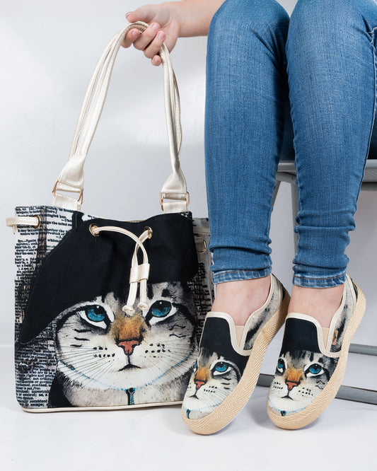 Beret Cat Shoes & Handbag Set by Pontiak