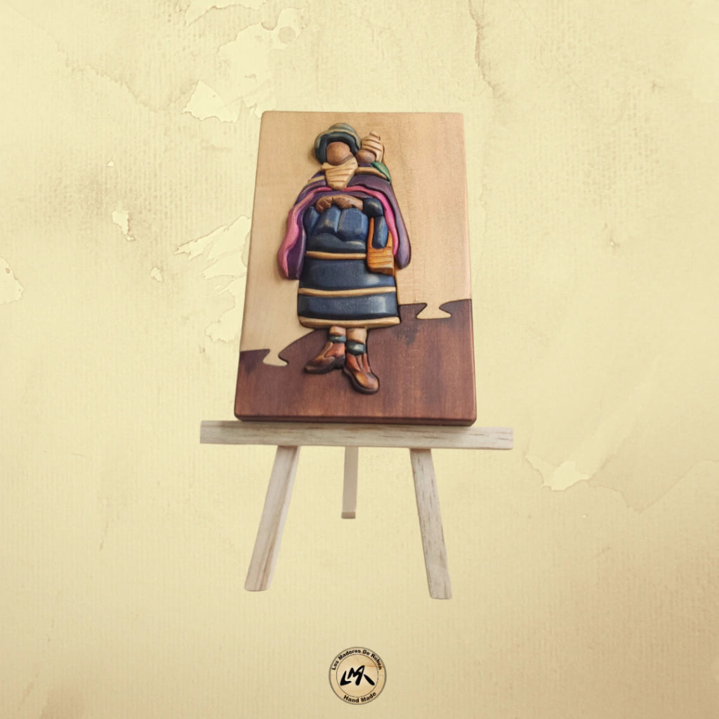 Guambiana Woman Wood Art on Easel