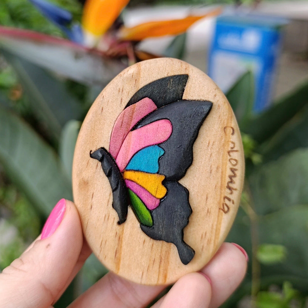 Multicolor Morpho Butterfly Wooden Fridge Magnet