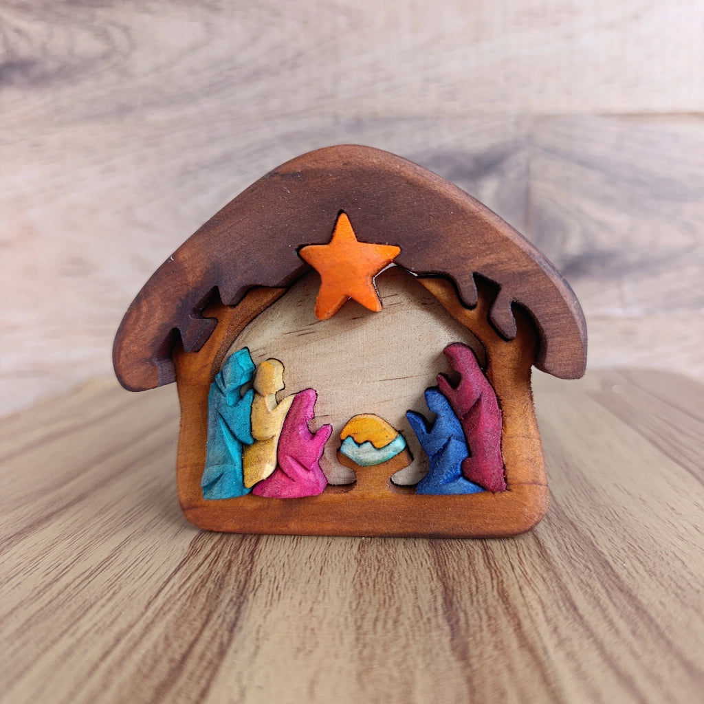 Complete with Three Kings Wooden Nativity Scene