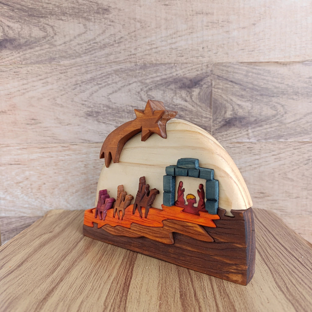 Three Kings on Camels Wooden Nativity Scene