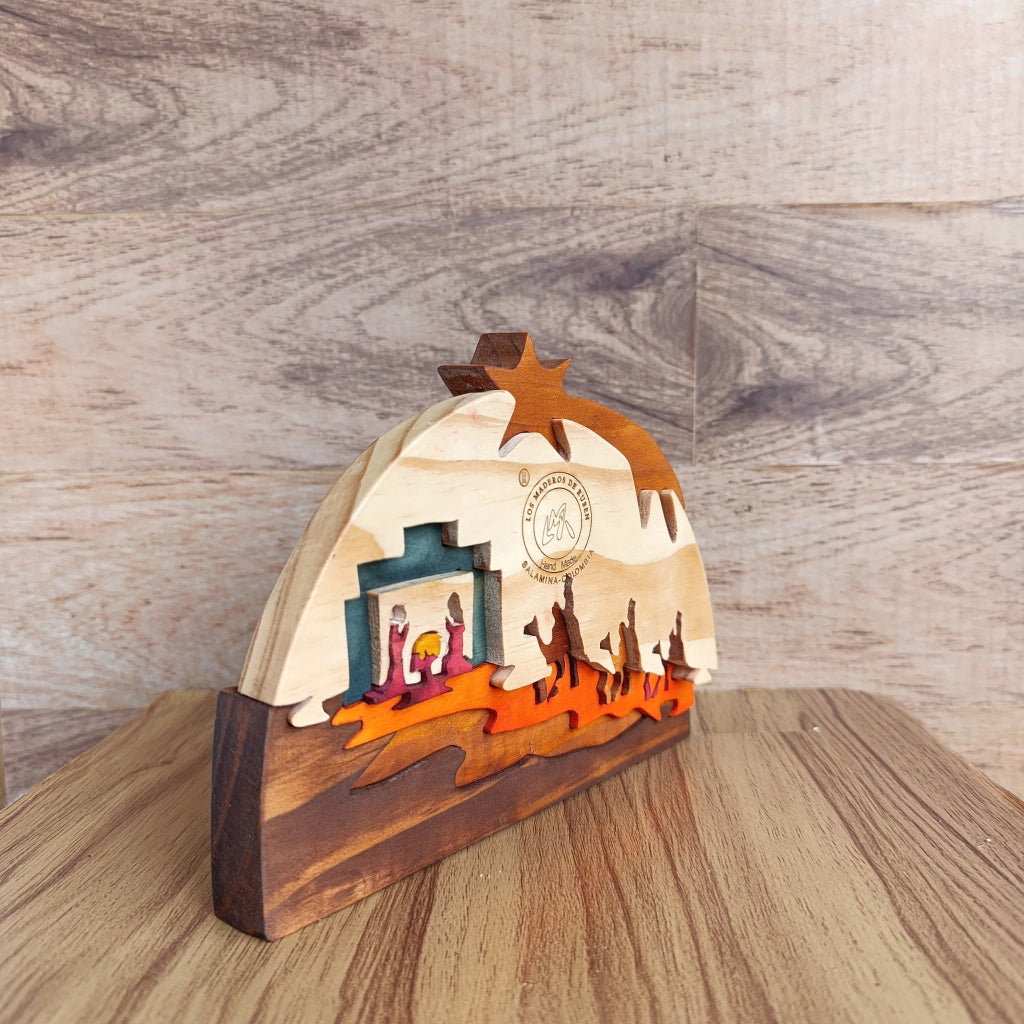 Three Kings on Camels Wooden Nativity Scene